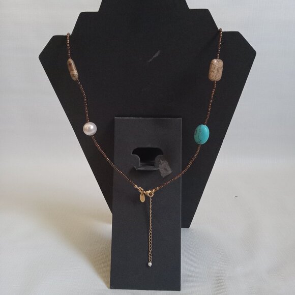 Lia Sophia Capri Jasper and Turquoise Faux Pearl Assorted Seed Beaded Necklace - Picture 2 of 8